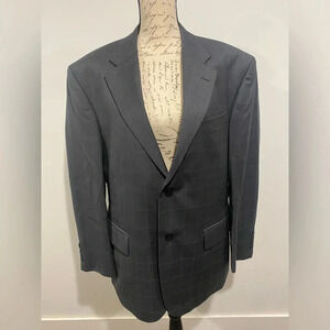 Oscar De La Renta Mens 44S 38W 100% Wool Made In India Blazer Gray Plaid